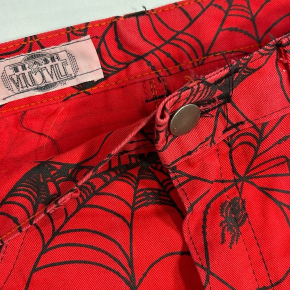 Trash & Vaudeville Red Alt Y2K Spiderweb Pants Goth Punk Straight Leg Jeans - Picture 7 of 12